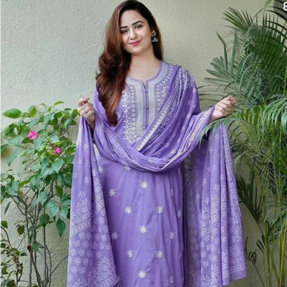 NWT Women | Lavender Cotton Printed Kurti Set | 3 Piece | XL